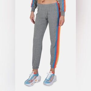 Aviator Nation 5 Stripe Sweatpant in Heather Gray/Neon Rainbow, Size XL 🌈